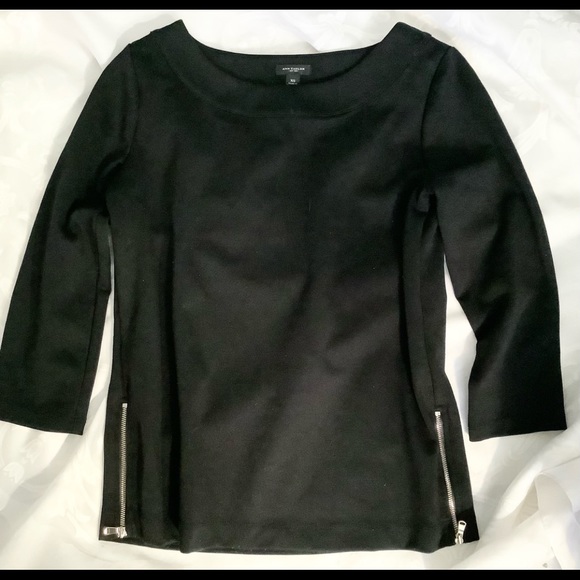Ann Taylor Boat Neck Black Ponte Knit Top with Side Zippers XS - Picture 1 of 11